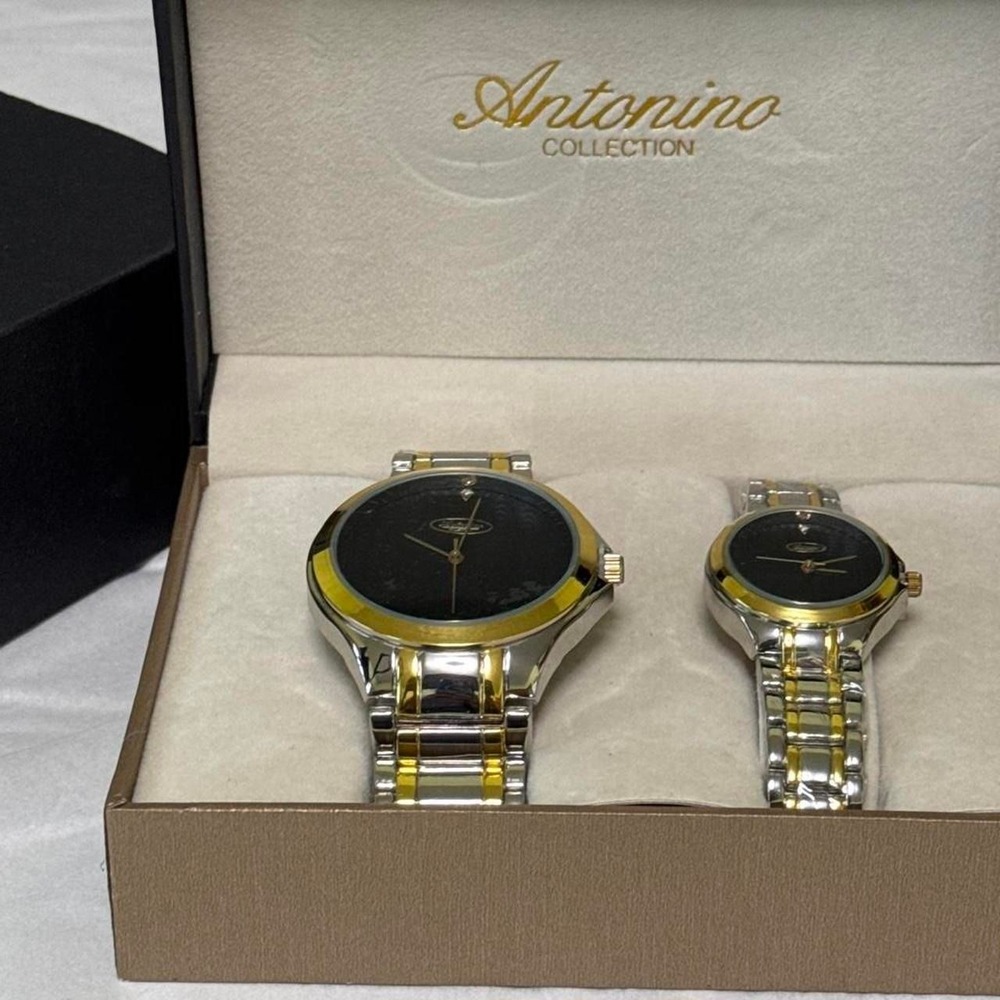 Antonino Collection his & hers gold tone & silver two-tone watches BOXED SET